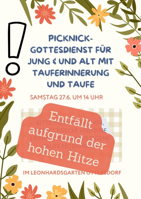 Gottesdienst im Grünen entfällt